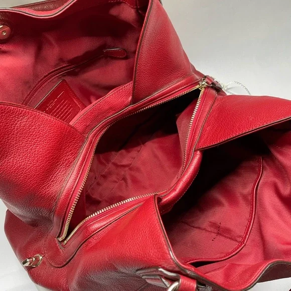 Coach Edie Pebbled Leather (33547) Shoulder Bag in Red with Dust Bag